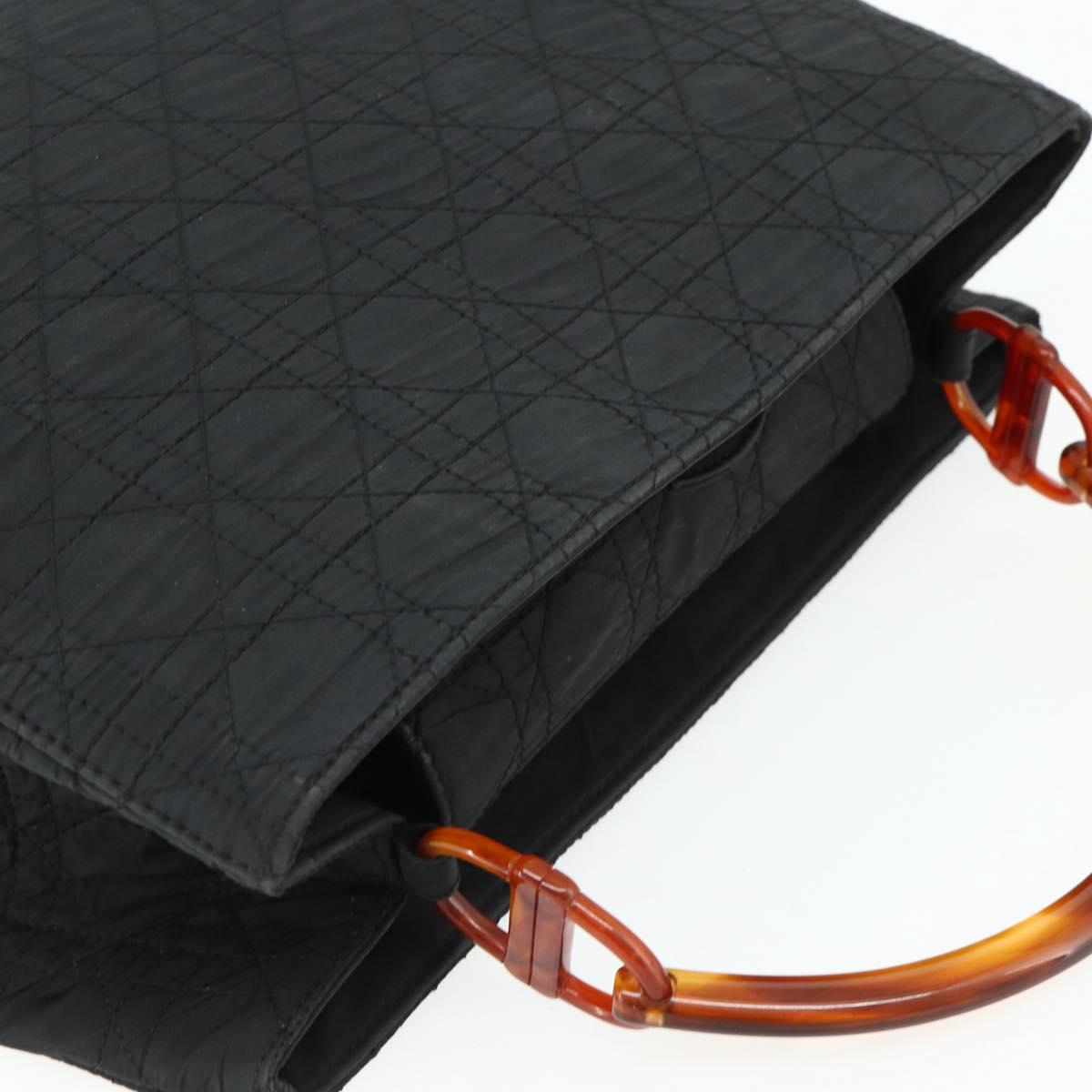 Christian Dior Canage Lady Dior Hand Bag Nylon Black Silver Auth 177847