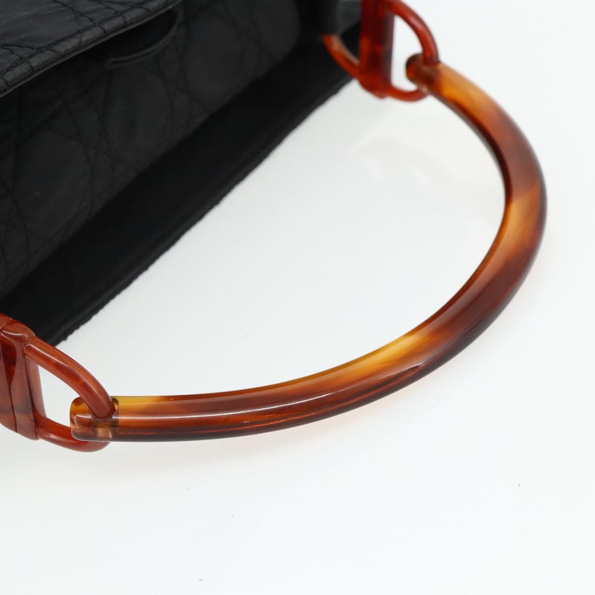 Christian Dior Canage Lady Dior Hand Bag Nylon Black Silver Auth 177847