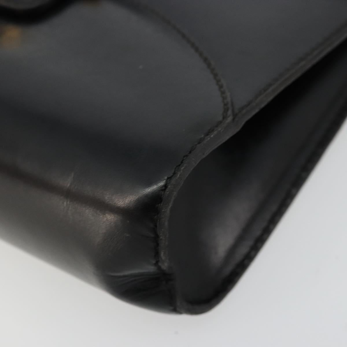 GUCCI Shoulder Bag Leather Black Gold Auth 177849