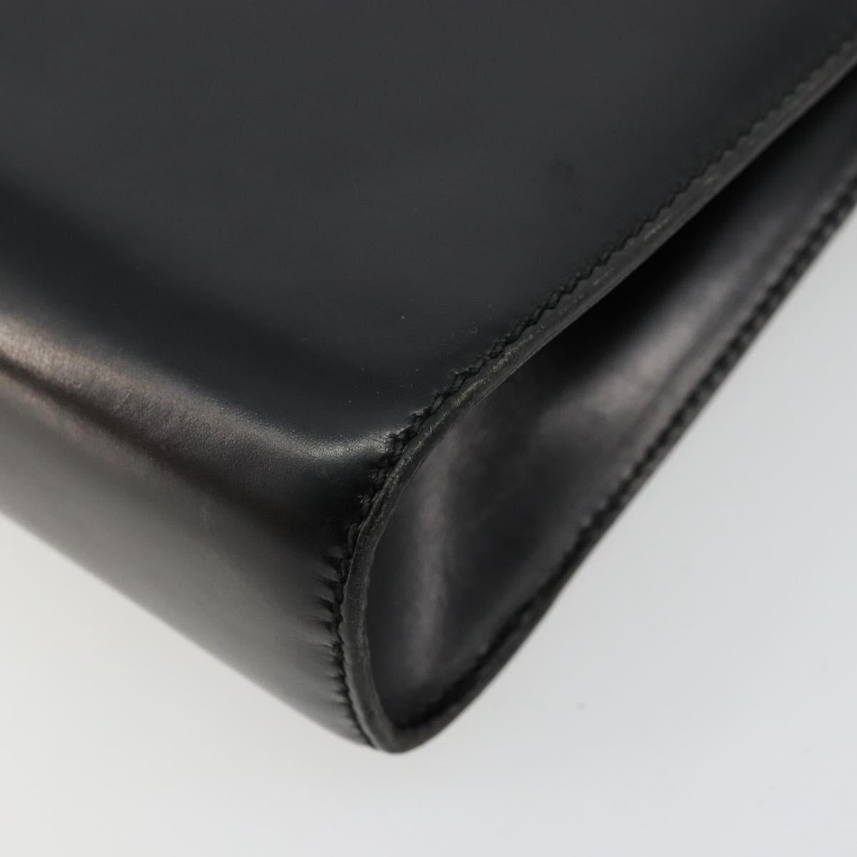 GUCCI Shoulder Bag Leather Black Gold Auth 177849