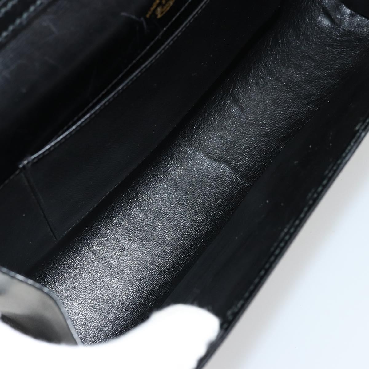 GUCCI Shoulder Bag Leather Black Gold Auth 177849
