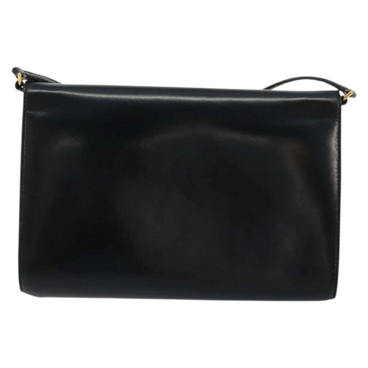 GUCCI Shoulder Bag Leather Black Gold Auth 177849