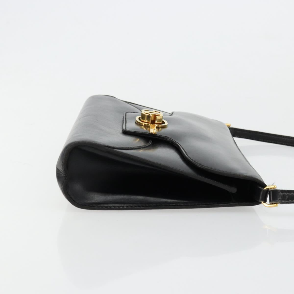 GUCCI Shoulder Bag Leather Black Gold Auth 177849