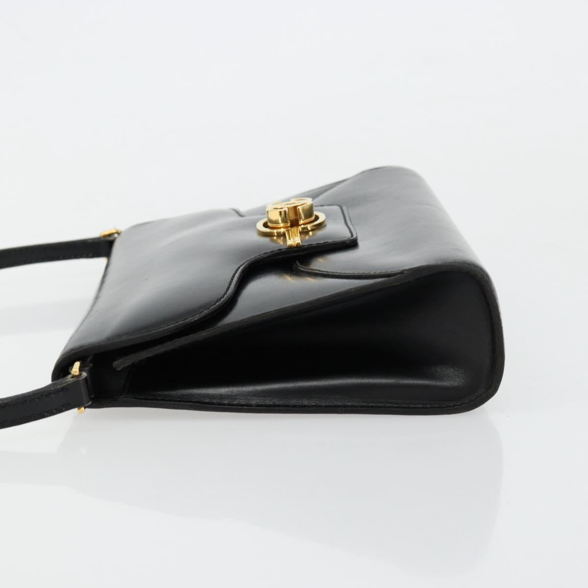 GUCCI Shoulder Bag Leather Black Gold Auth 177849