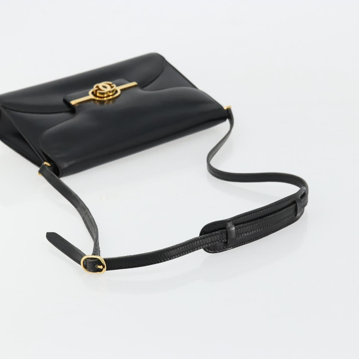 GUCCI Shoulder Bag Leather Black Gold Auth 177849