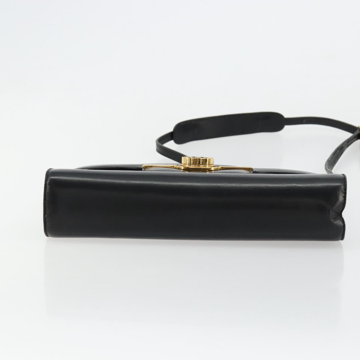 GUCCI Shoulder Bag Leather Black Gold Auth 177849