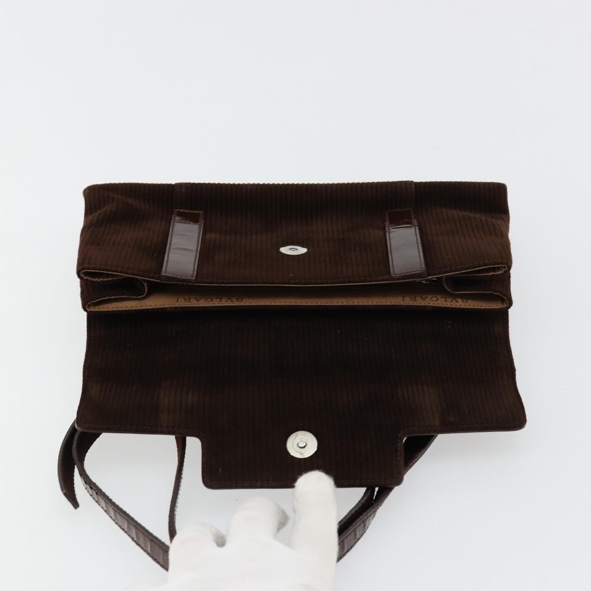 BVLGARI Shoulder Bag Corduroy Brown Silver Auth 177850A