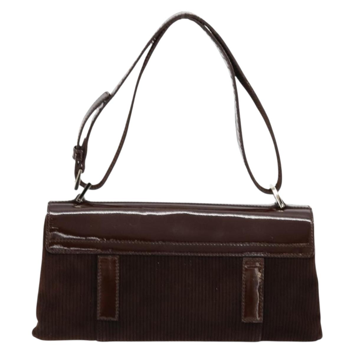 BVLGARI Shoulder Bag Corduroy Brown Silver Auth 177850A