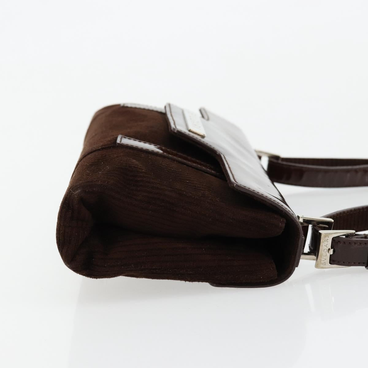 BVLGARI Shoulder Bag Corduroy Brown Silver Auth 177850A