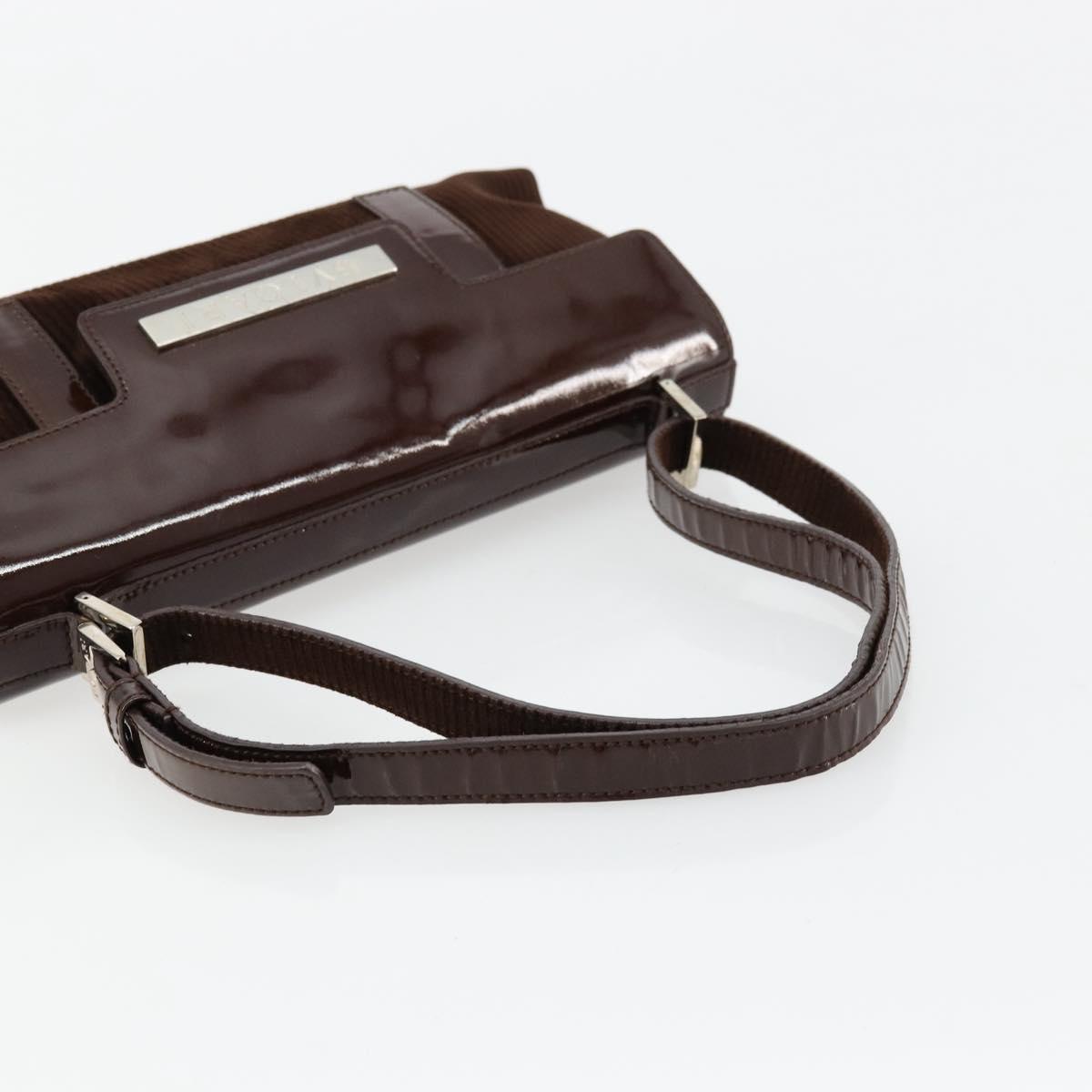 BVLGARI Shoulder Bag Corduroy Brown Silver Auth 177850A