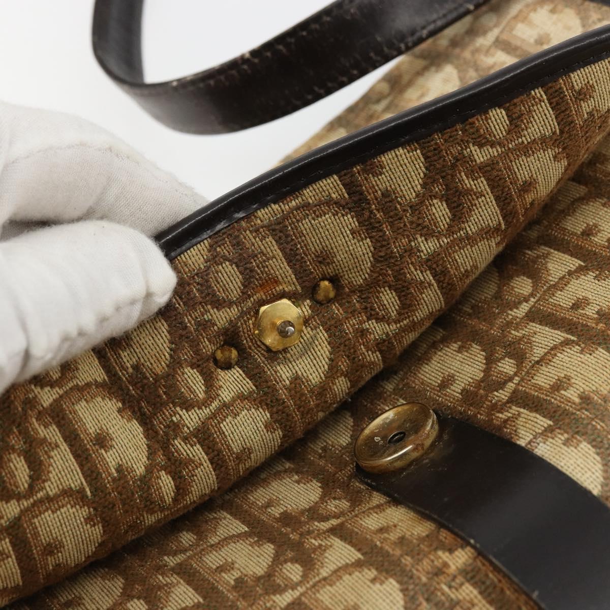 Christian Dior Trotter Canvas Shoulder Bag Brown Gold Auth 177851