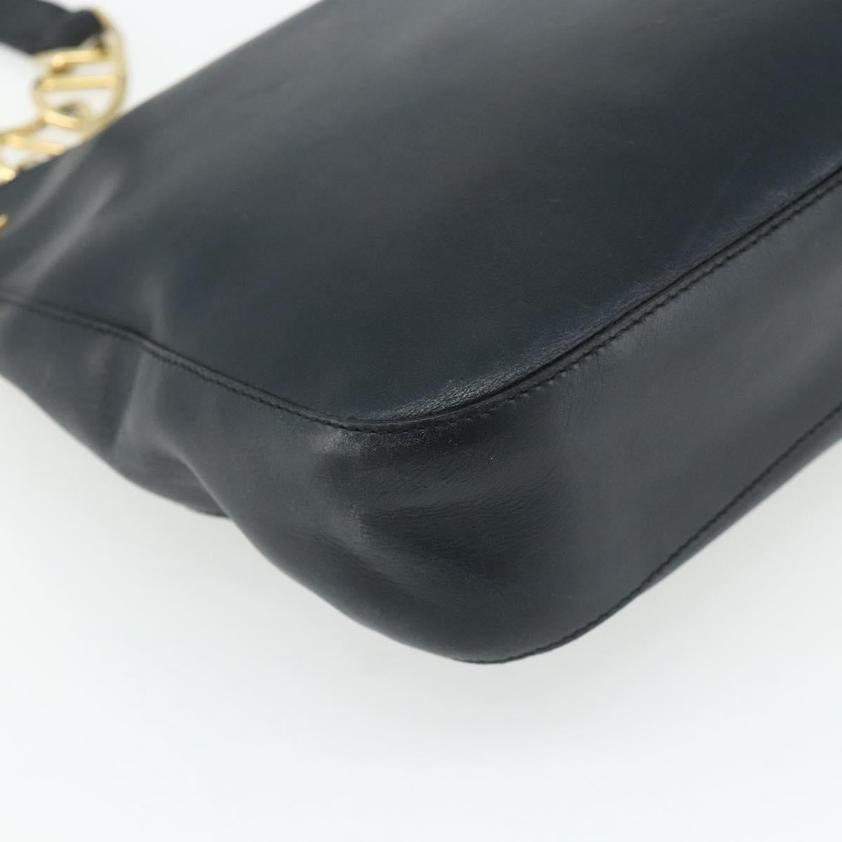 PRADA Chain Shoulder Bag Leather Navy Gold Auth 177855A
