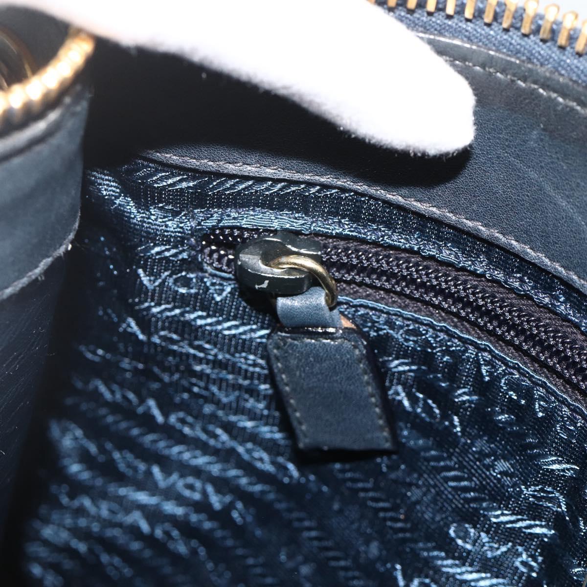 PRADA Chain Shoulder Bag Leather Navy Gold Auth 177855A