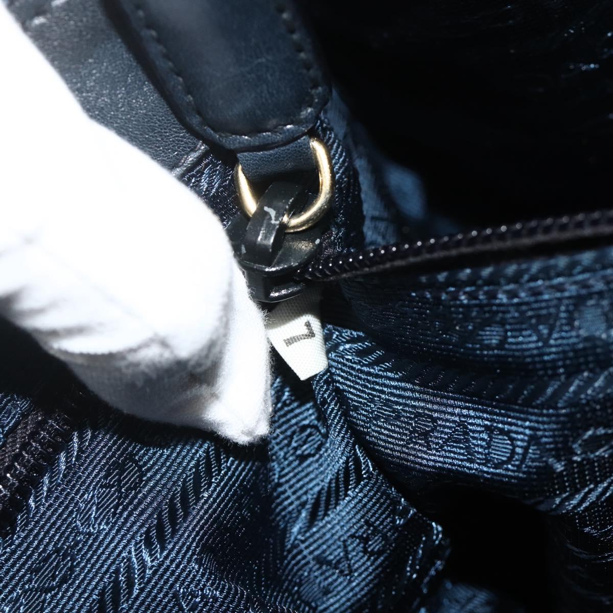 PRADA Chain Shoulder Bag Leather Navy Gold Auth 177855A