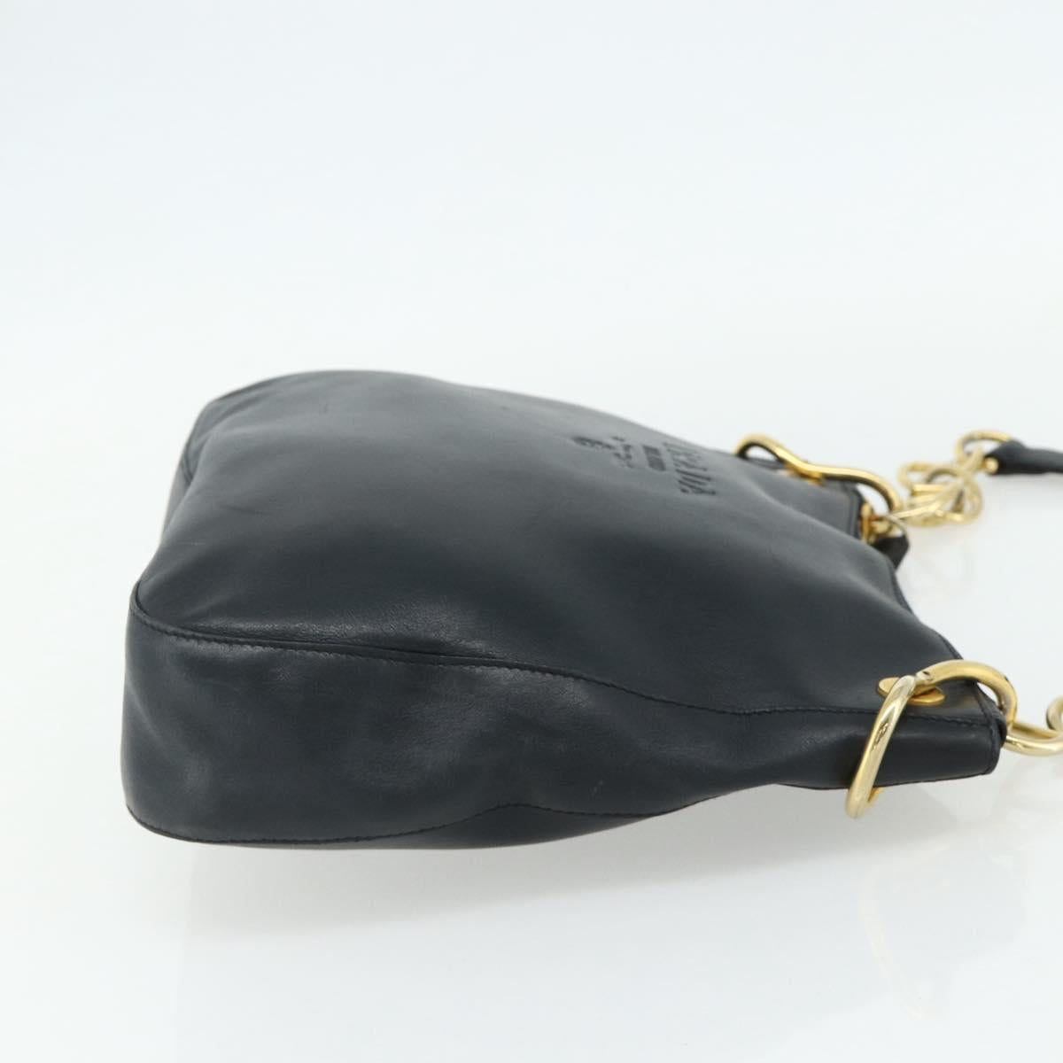 PRADA Chain Shoulder Bag Leather Navy Gold Auth 177855A