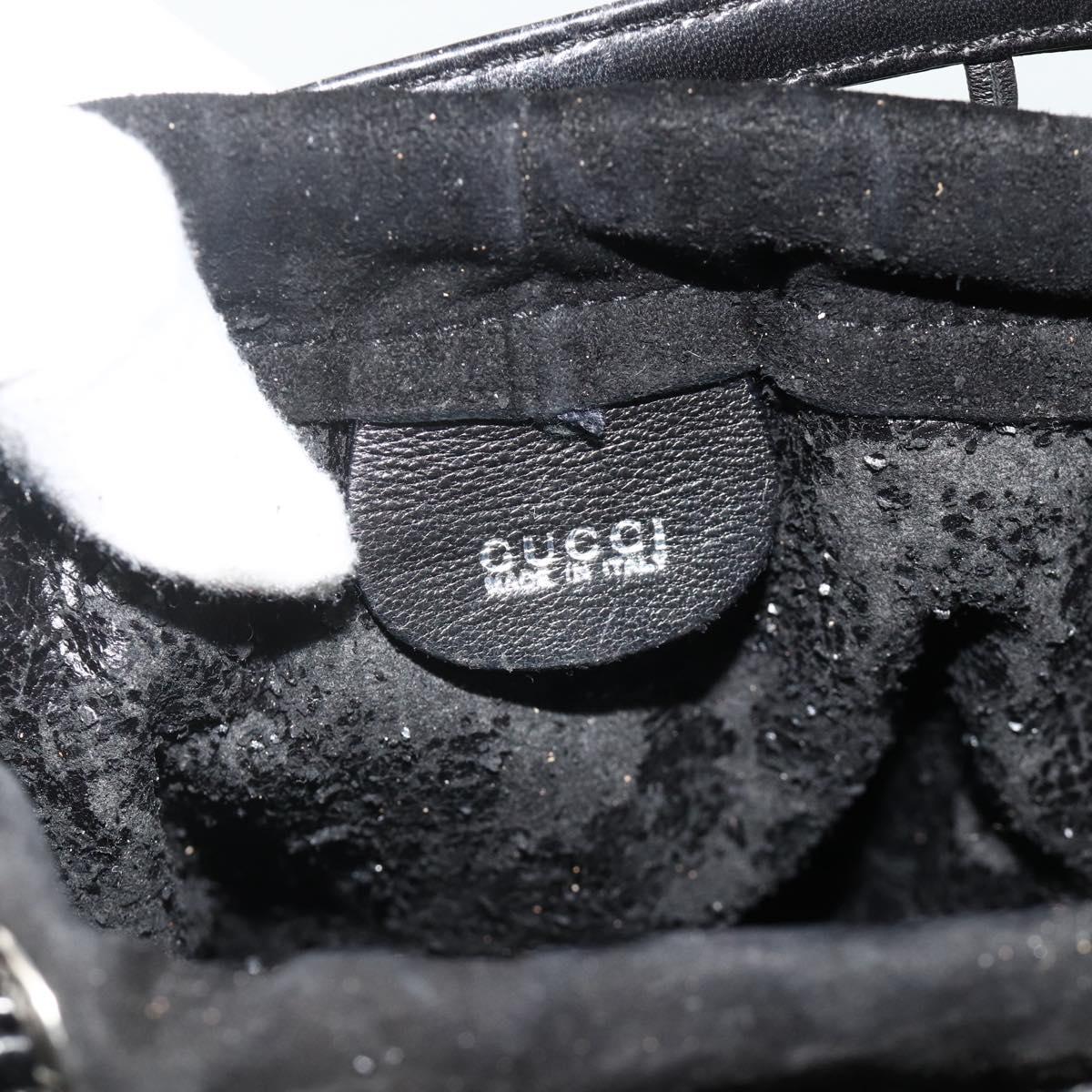 GUCCI Bamboo Hand Bag Leather Black Silver 000 1046 0542 Auth 177859