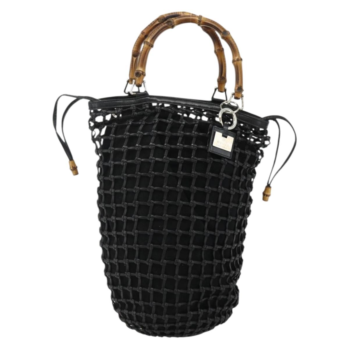 GUCCI Bamboo Hand Bag Leather Black Silver 000 1046 0542 Auth 177859