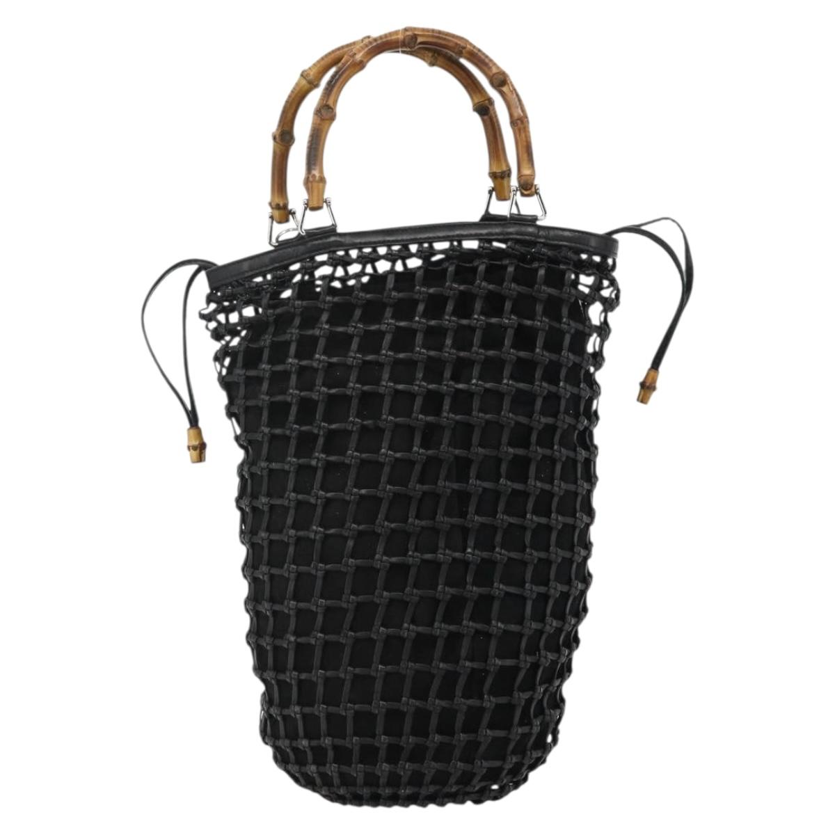 GUCCI Bamboo Hand Bag Leather Black Silver 000 1046 0542 Auth 177859