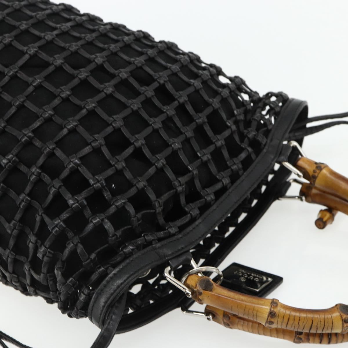 GUCCI Bamboo Hand Bag Leather Black Silver 000 1046 0542 Auth 177859