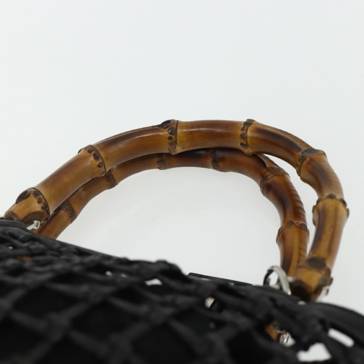 GUCCI Bamboo Hand Bag Leather Black Silver 000 1046 0542 Auth 177859