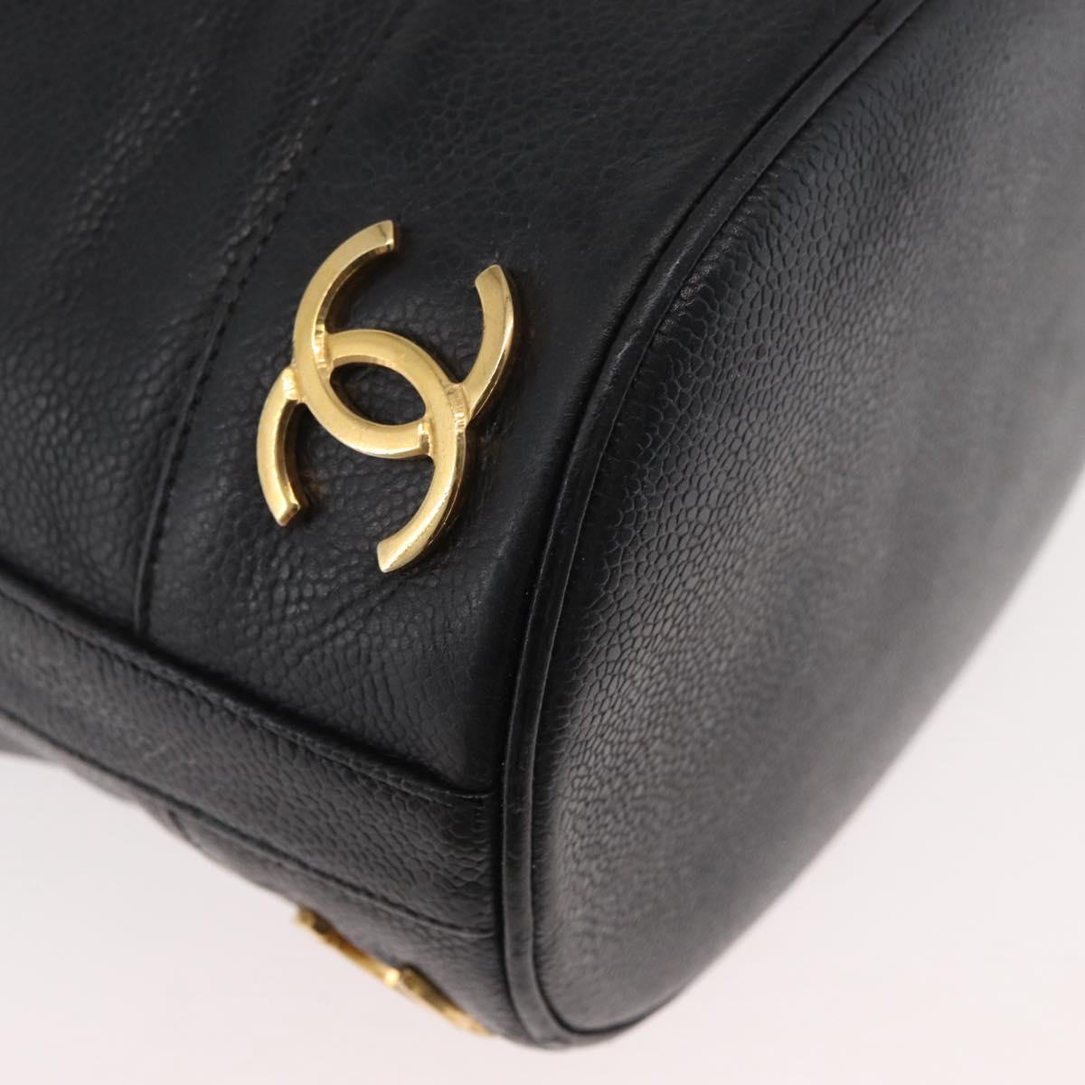 CHANEL Triple Coco Drawstring Chain Bag Caviar Skin Black Gold CC Auth 177863