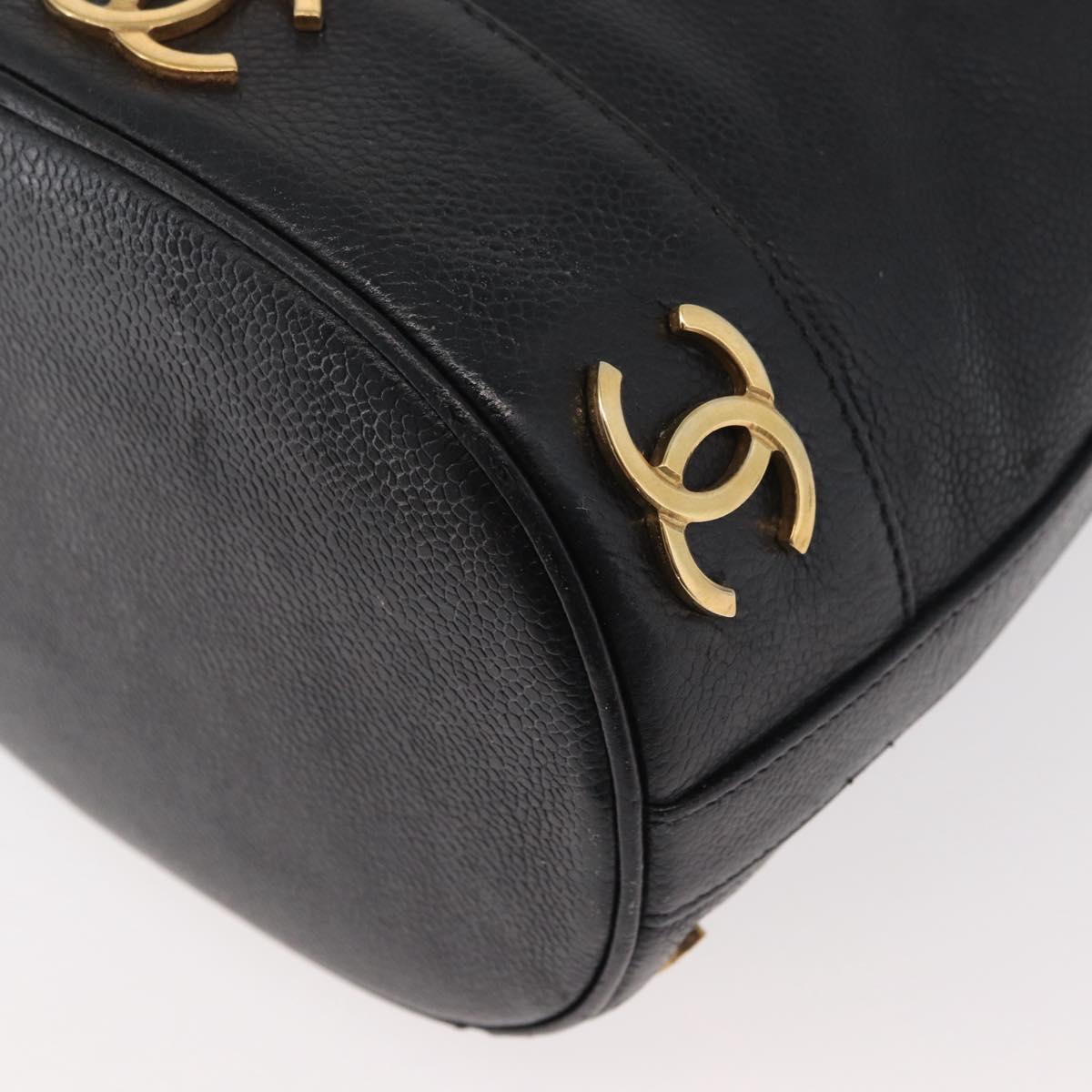 CHANEL Triple Coco Drawstring Chain Bag Caviar Skin Black Gold CC Auth 177863
