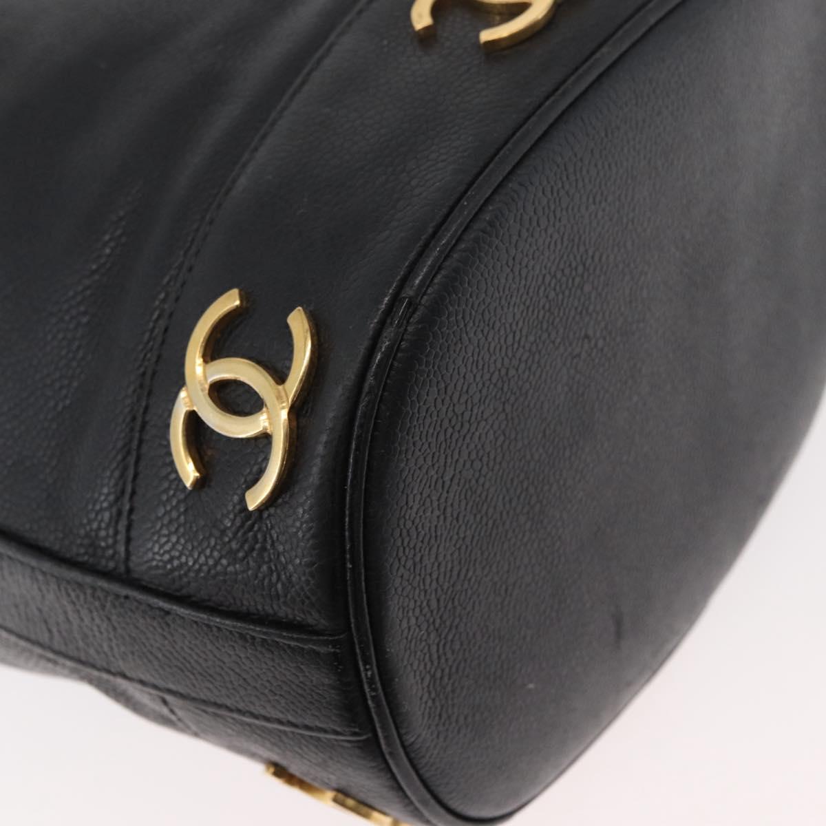 CHANEL Triple Coco Drawstring Chain Bag Caviar Skin Black Gold CC Auth 177863