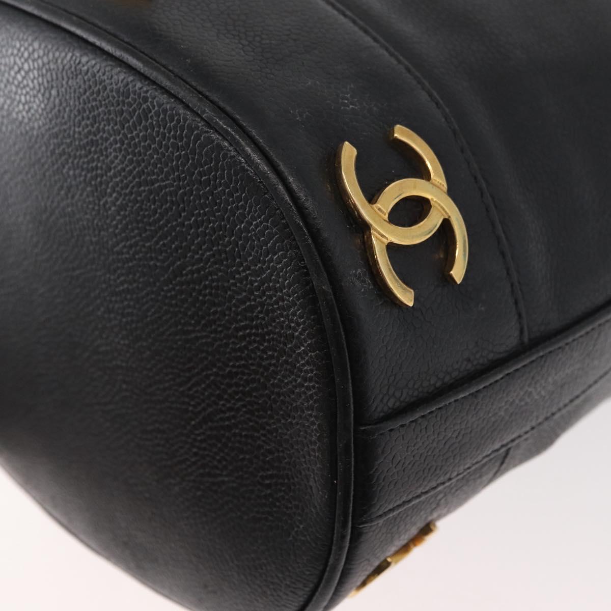 CHANEL Triple Coco Drawstring Chain Bag Caviar Skin Black Gold CC Auth 177863