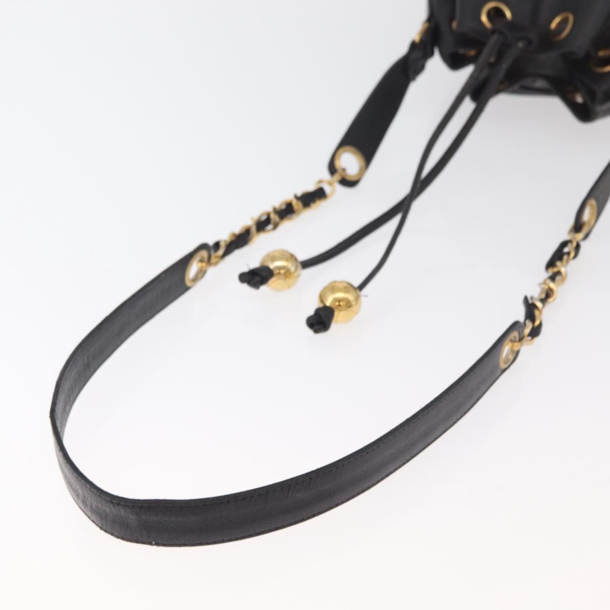 CHANEL Triple Coco Drawstring Chain Bag Caviar Skin Black Gold CC Auth 177863