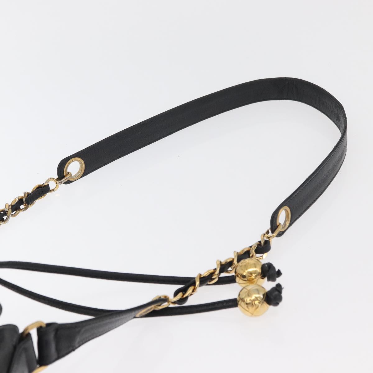 CHANEL Triple Coco Drawstring Chain Bag Caviar Skin Black Gold CC Auth 177863