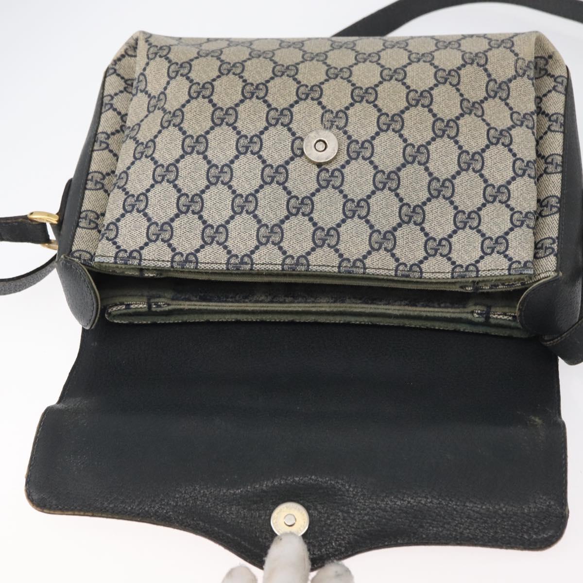GUCCI GG Supreme Sherry Line Shoulder Bag PVC Navy Gold 904 02 084 Auth 177864