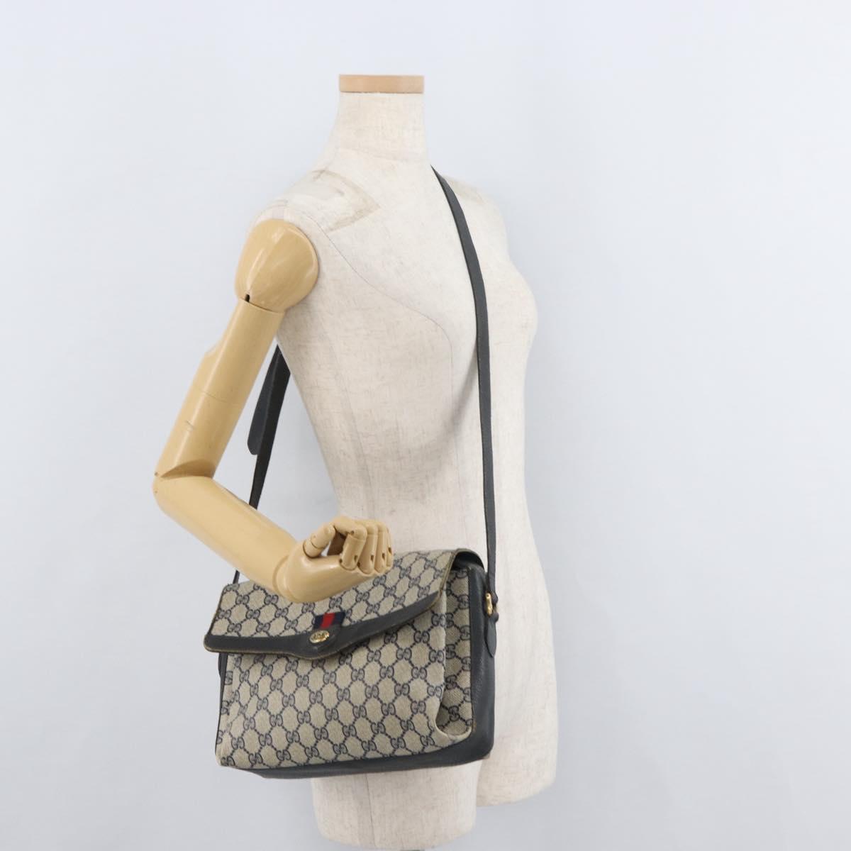 GUCCI GG Supreme Sherry Line Shoulder Bag PVC Navy Gold 904 02 084 Auth 177864