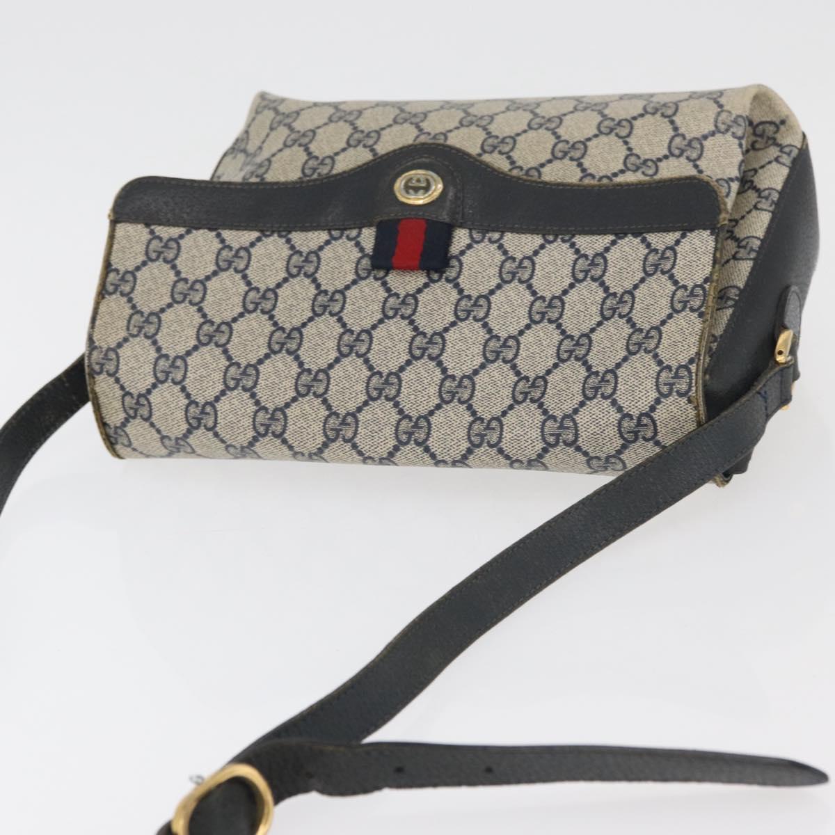 GUCCI GG Supreme Sherry Line Shoulder Bag PVC Navy Gold 904 02 084 Auth 177864