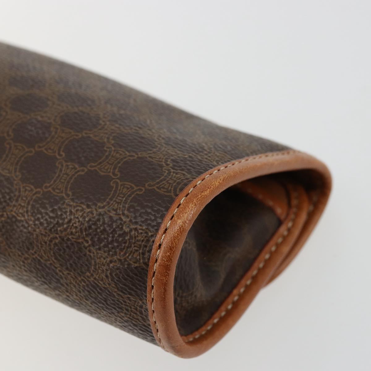 CELINE Macadam Canvas Pouch PVC Leather Brown Gold Auth 177871A