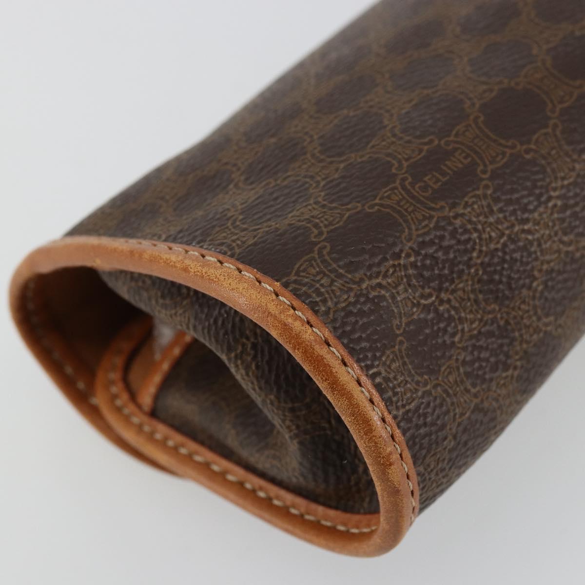 CELINE Macadam Canvas Pouch PVC Leather Brown Gold Auth 177871A