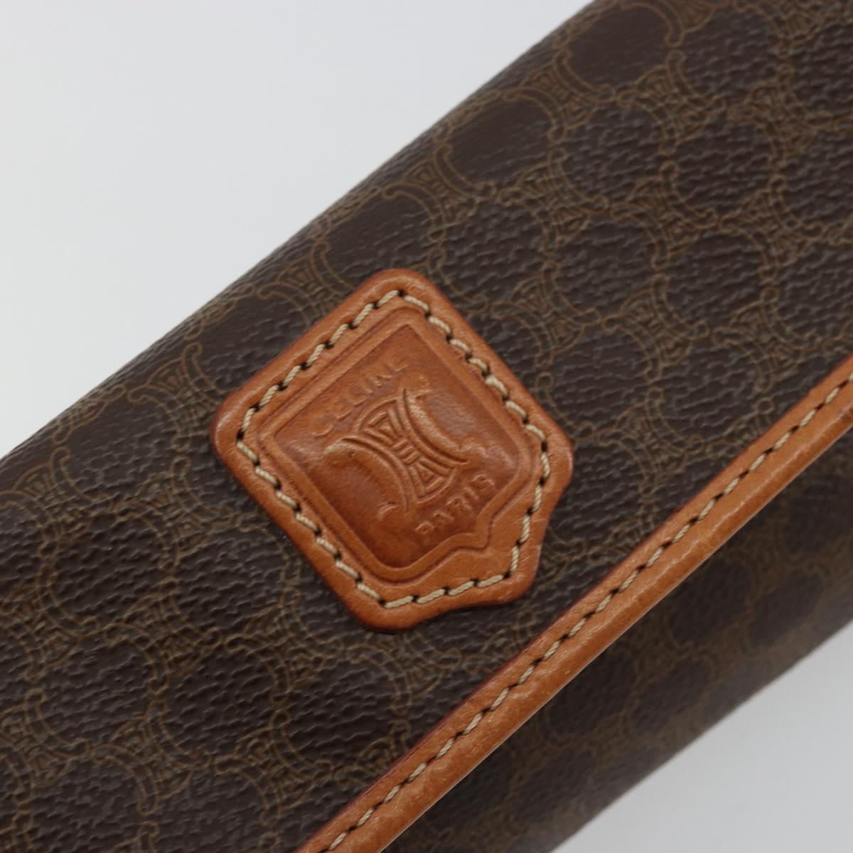 CELINE Macadam Canvas Pouch PVC Leather Brown Gold Auth 177871A