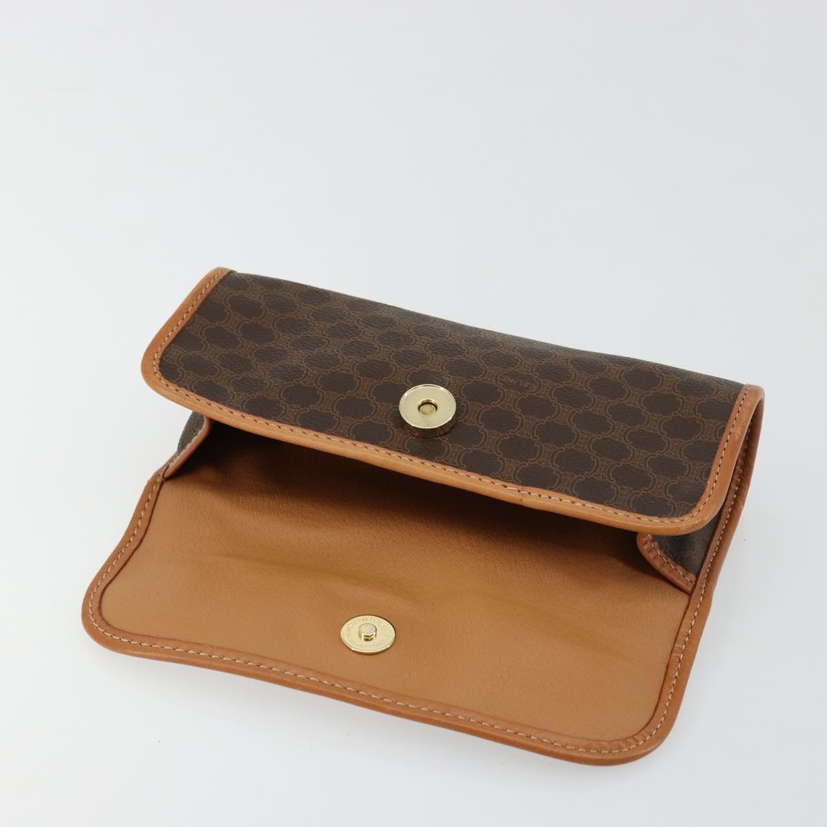 CELINE Macadam Canvas Pouch PVC Leather Brown Gold Auth 177871A