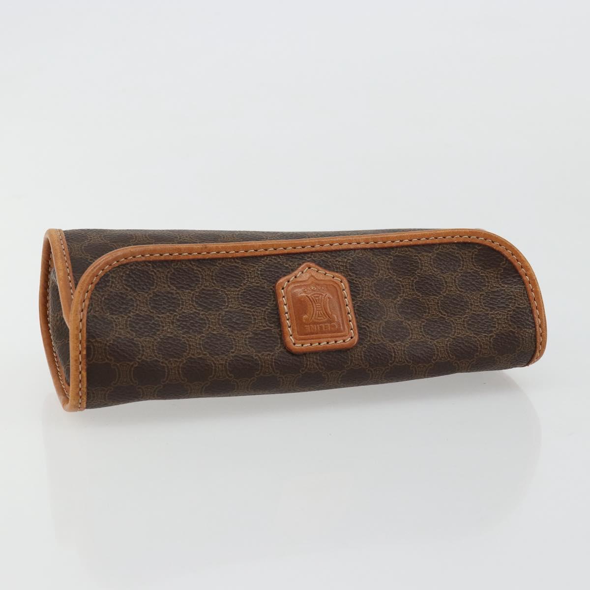 CELINE Macadam Canvas Pouch PVC Leather Brown Gold Auth 177871A