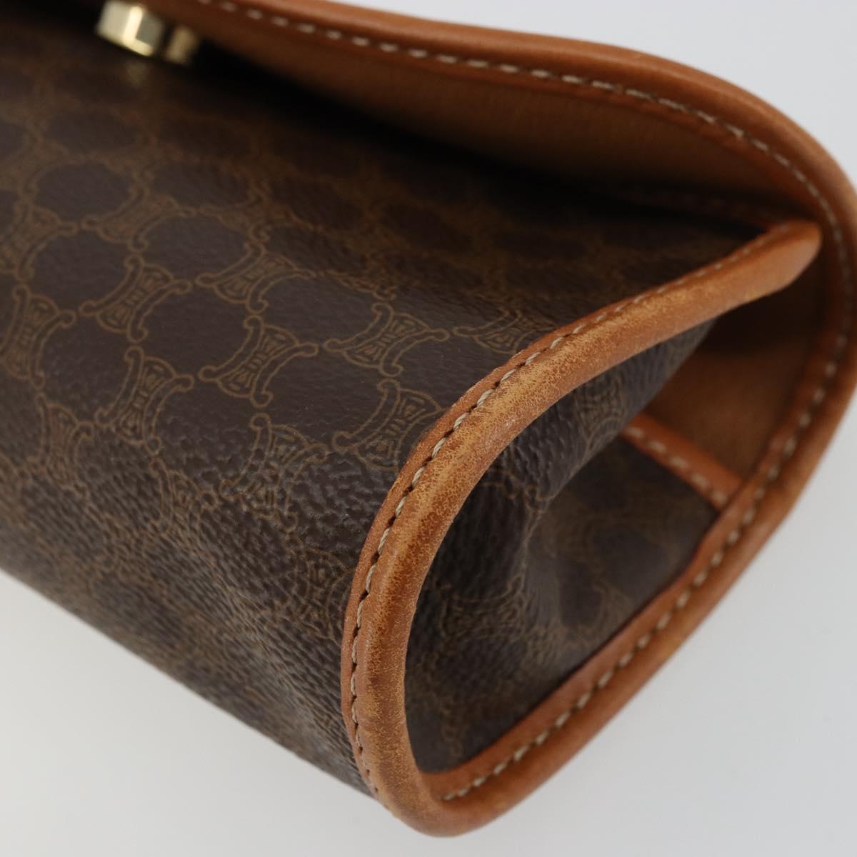 CELINE Macadam Canvas Pouch PVC Leather Brown Gold Auth 177871A