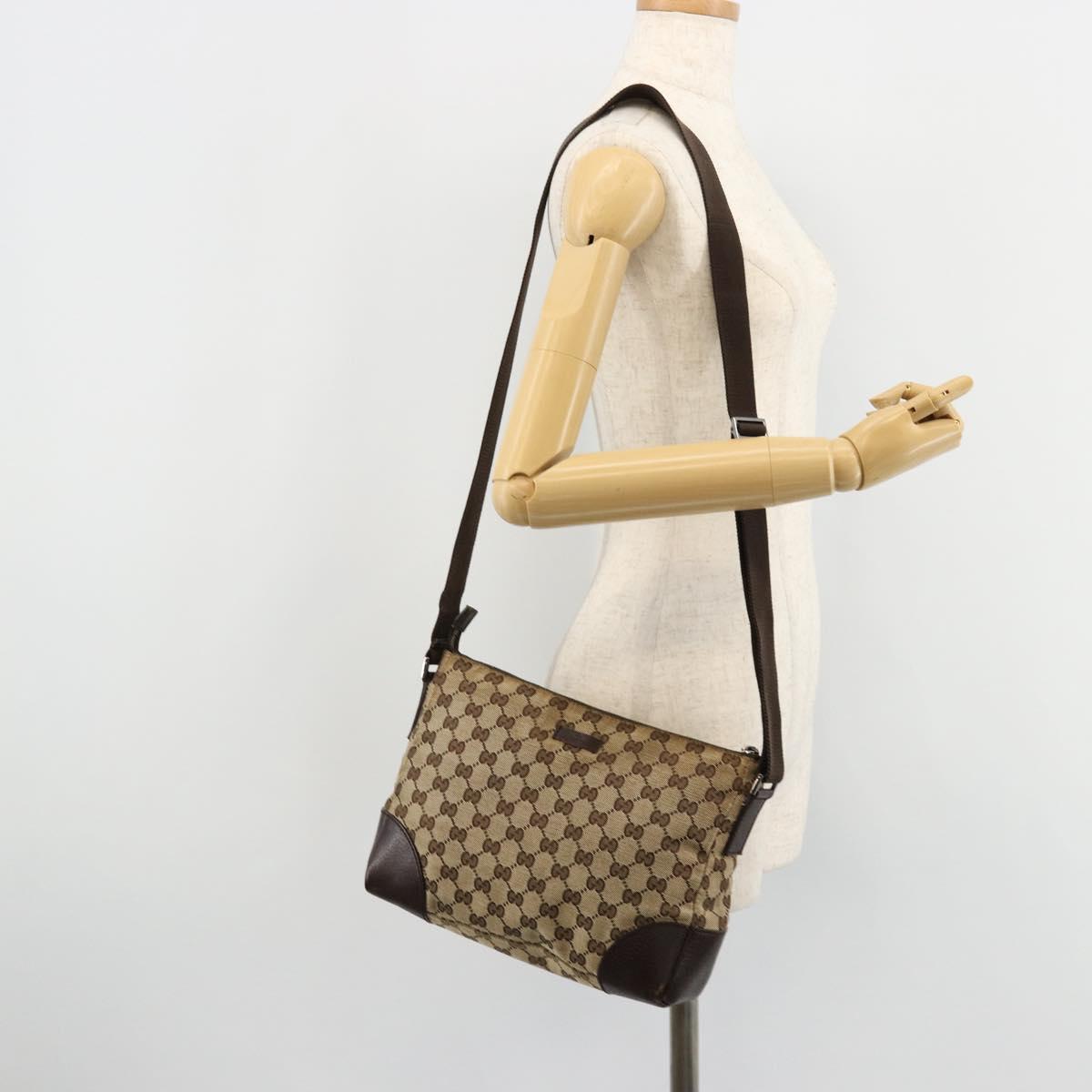 GUCCI GG Canvas Shoulder Bag Beige Silver 114273 Auth 177872