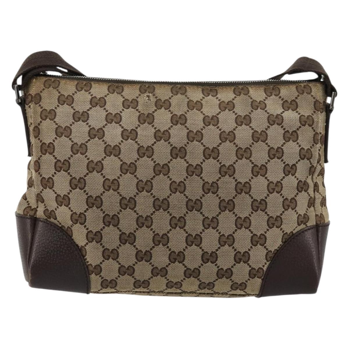 GUCCI GG Canvas Shoulder Bag Beige Silver 114273 Auth 177872