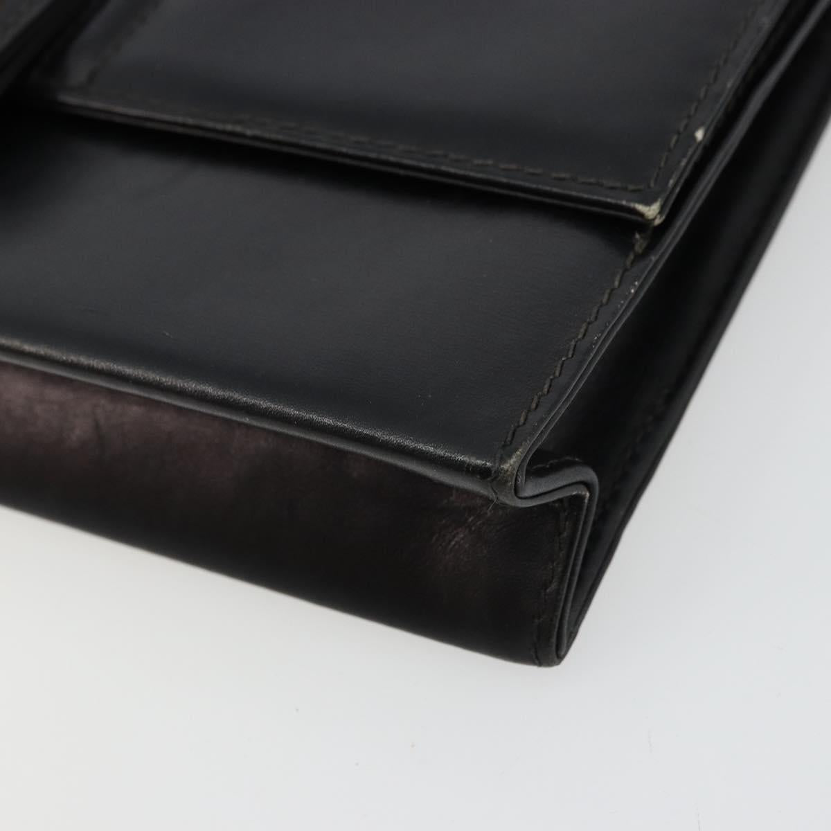 GUCCI Shoulder Bag Leather Black Gold Auth 177874