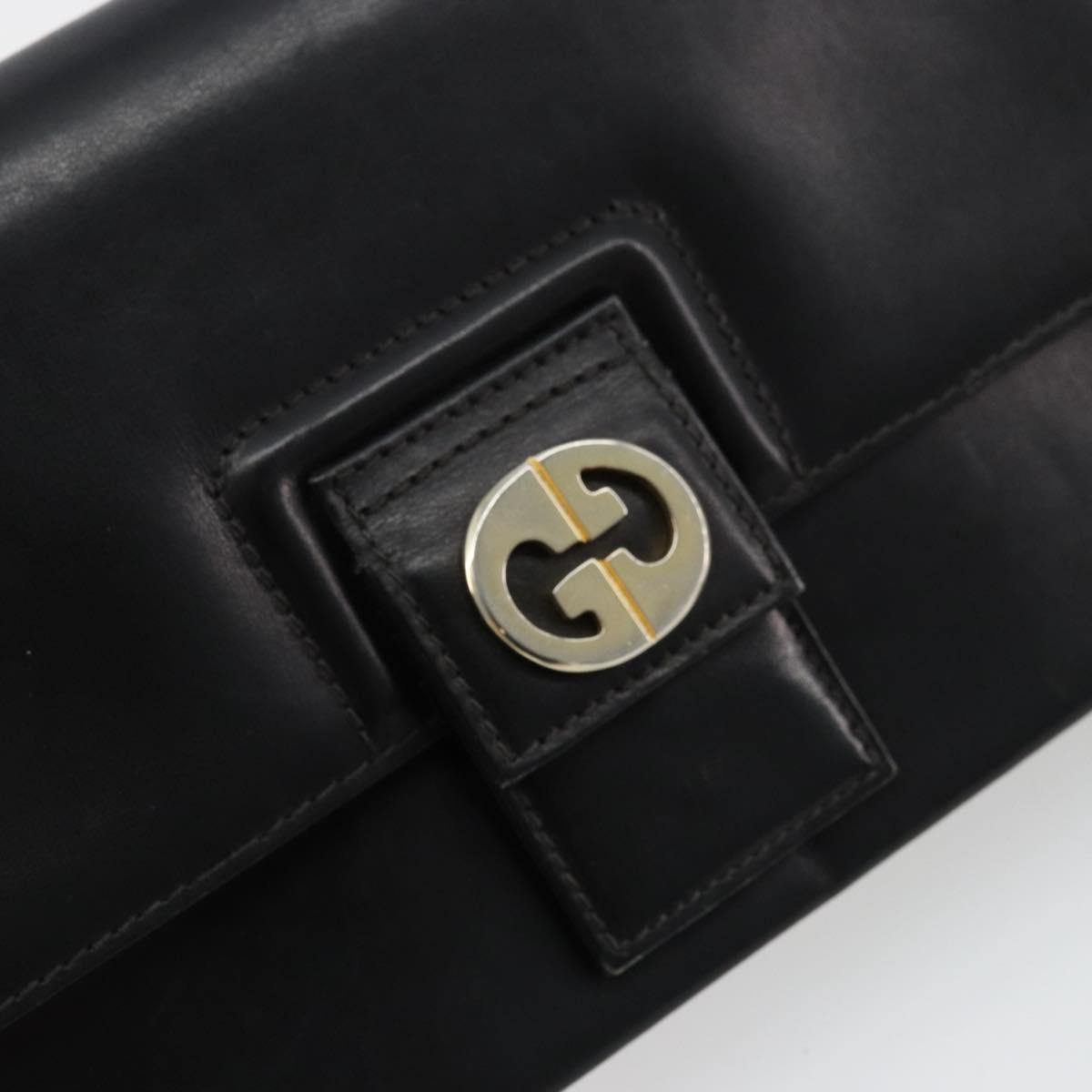 GUCCI Shoulder Bag Leather Black Gold Auth 177874