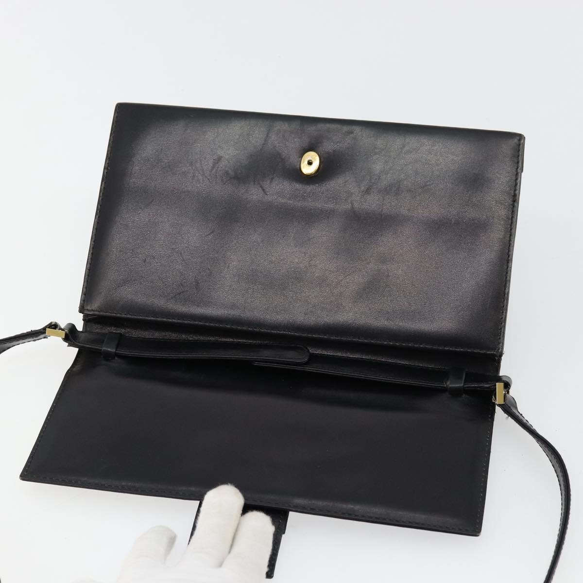 GUCCI Shoulder Bag Leather Black Gold Auth 177874