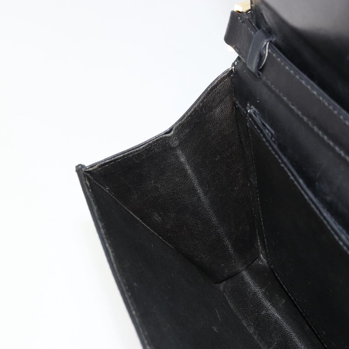 GUCCI Shoulder Bag Leather Black Gold Auth 177874