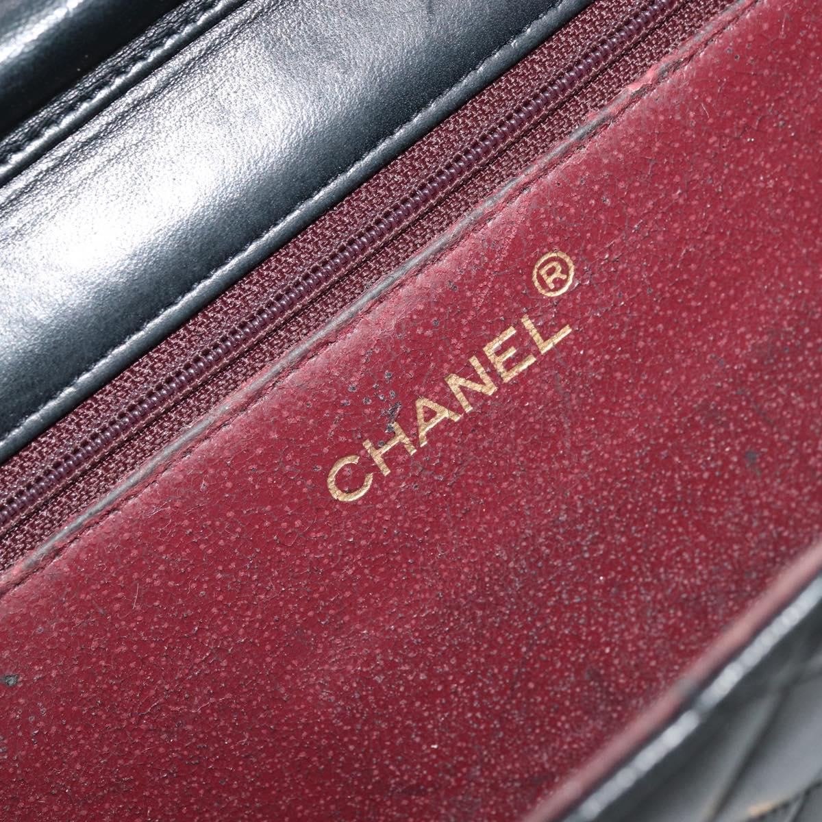 CHANEL Matelasse Chain Shoulder Bag Lamb Skin Black Gold CC Auth 177875