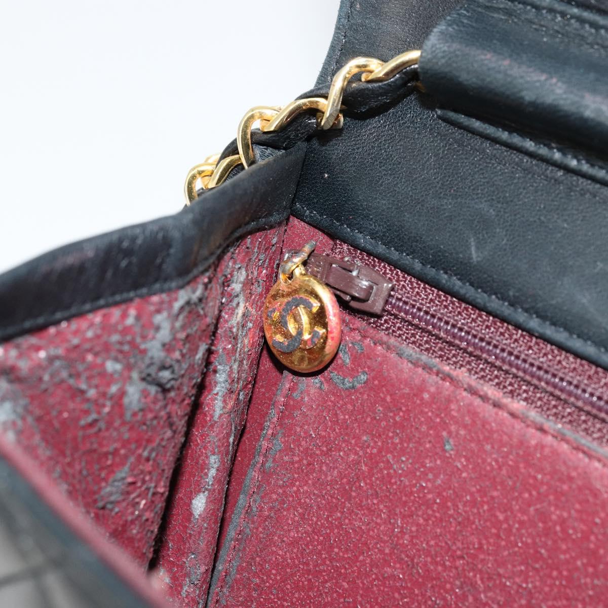 CHANEL Matelasse Chain Shoulder Bag Lamb Skin Black Gold CC Auth 177875