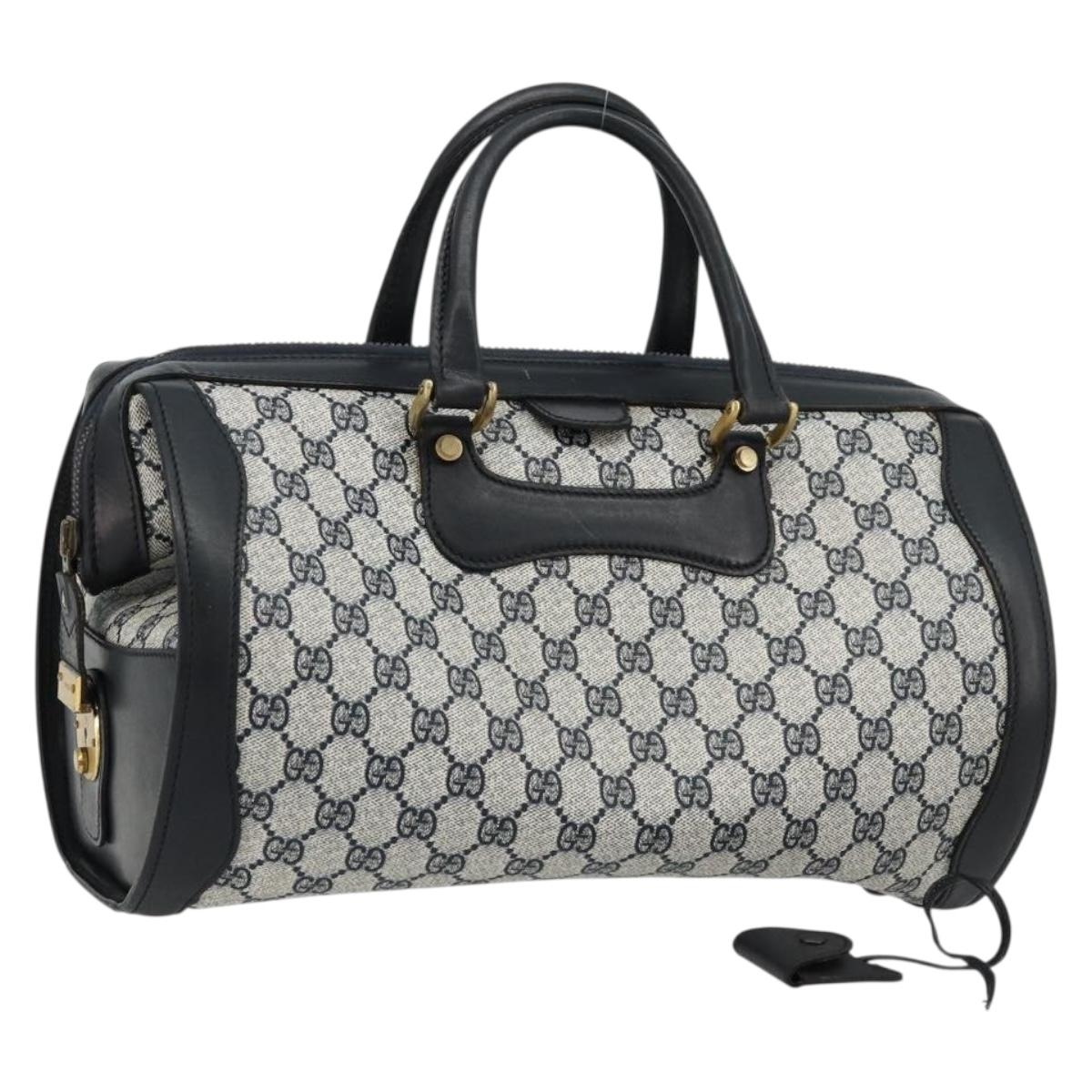 GUCCI GG Supreme Hand Bag PVC Navy Gold Auth 177877A