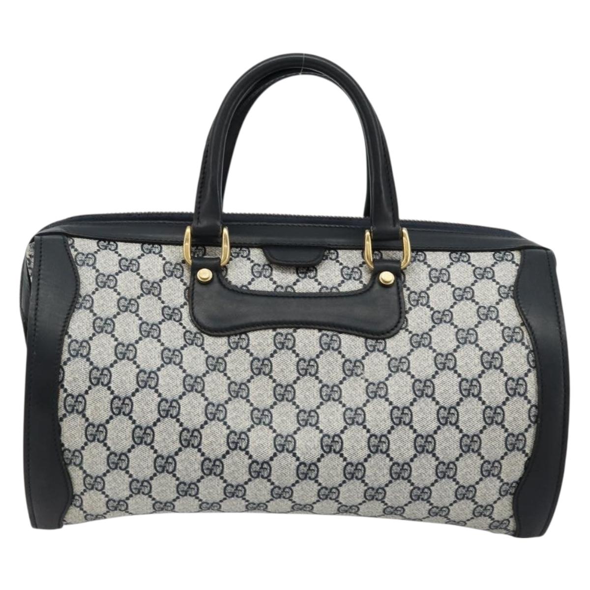 GUCCI GG Supreme Hand Bag PVC Navy Gold Auth 177877A