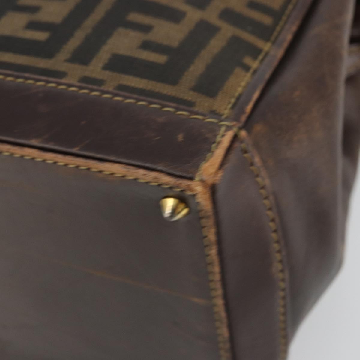 FENDI Zucca Canvas Hand Bag Black Brown Auth 177879